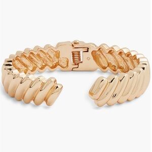 Open Edit Elegant Gold-Tone Ridged Cuff Bracelet